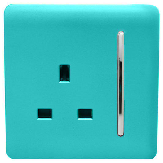 Trendi 1 Gang Artistic Modern Glossy 13 Amp Switched Tactile Plug Socket Bright Teal