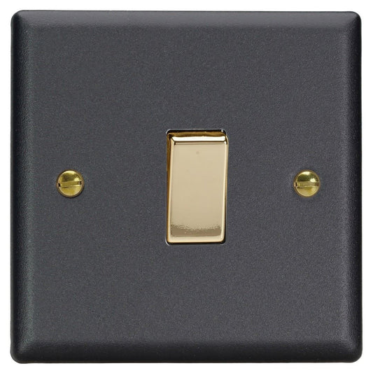 Varilight 1-Gang 10A 1- or 2-Way Rocker Switch in Vogue Matt Black w/ Polished Brass