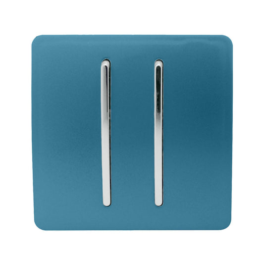 Trendi 2 Gang 2 Way 240V Screwless Raised Front Plate Plastic Artistic Modern Glossy 10 Amp Chrome Rocker Single Electrical Wall Light Switch Ocean Blue - ART-SS4OB