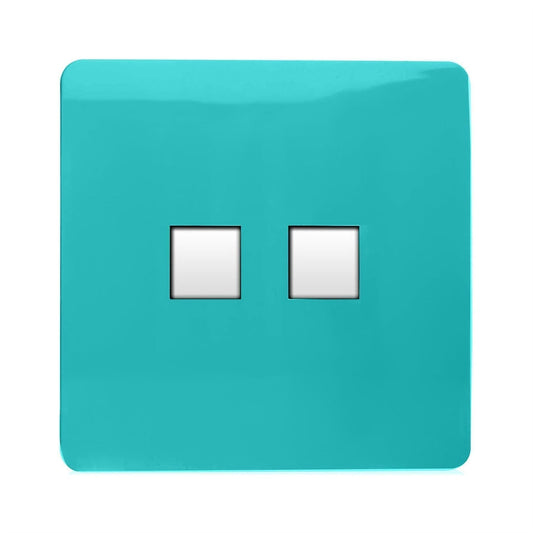 Trendi 2 Gang RJ45 Cat 6 PC Ethernet & Modern Designer Telephone Slave Sockets in Bright Teal