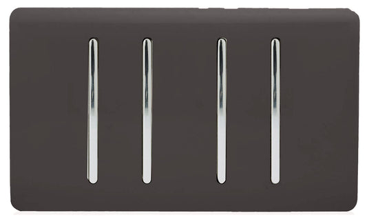 Trendi 4 Gang (2 Way & 1x Intermediate) Glossy 10 Amp Rocker Light Switch Dark Brown