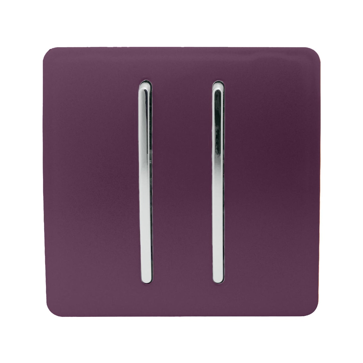Trendi 2 Gang 3 way (Intermediate) 240V Screwless Raised Front Plate Plastic Artistic Modern Glossy 10 Amp Chrome Rocker Double Electrical Wall Light Switch in Plum Purple