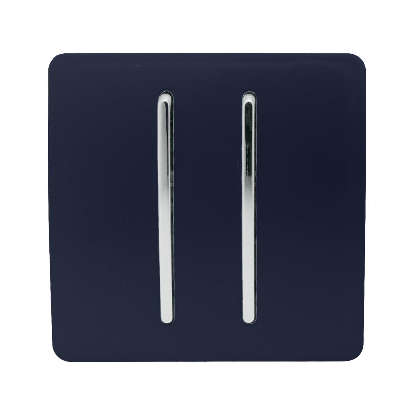 Trendi 2 Gang 3 way (Intermediate) 240V Screwless Raised Front Plate Plastic Artistic Modern Glossy 10 Amp Chrome Rocker Double Electrical Wall Light Switch in Navy Blue