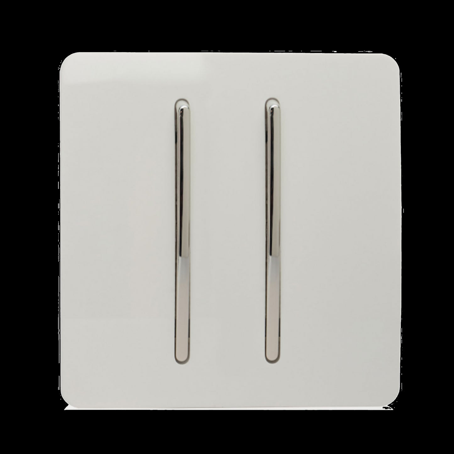 Trendi 2 Gang 2 Way 240V Screwless Raised Front Plate Plastic Artistic Modern Glossy 10 Amp Chrome Rocker Single Electrical Wall Light Switch Ice White - ART-SS4WH