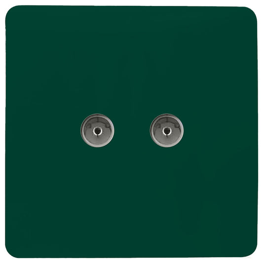 Trendi Artistic Modern Glossy Tactile 2 Gang TV Socket Dark Green