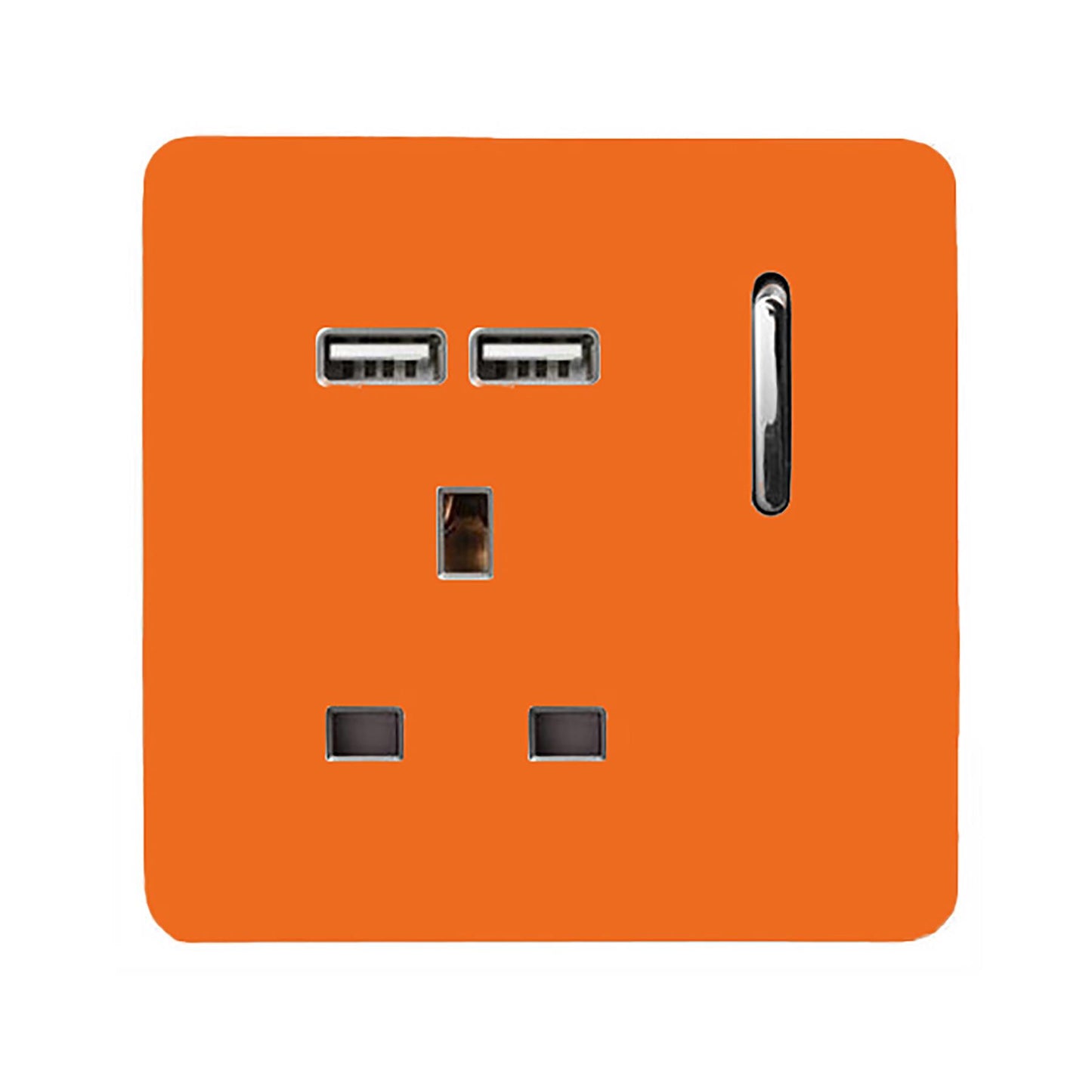 Trendi 1 Gang Single Switched Screwless Artistic Modern Glossy 13 Amp 2x Type A 2.1A USB Charging Port 13A Wall Outlet Plug Socket in Sunset Orange - ART-SKT13USBOR