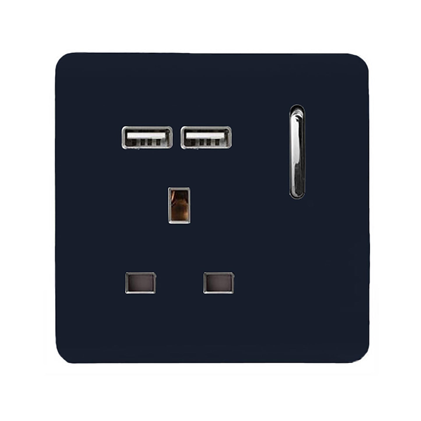 Trendi 1 Gang Single Switched Screwless Artistic Modern Glossy 13 Amp 2x Type A 2.1A USB Charging Port 13A Wall Outlet Plug Socket in Navy Blue - ART-SKT13USBNV