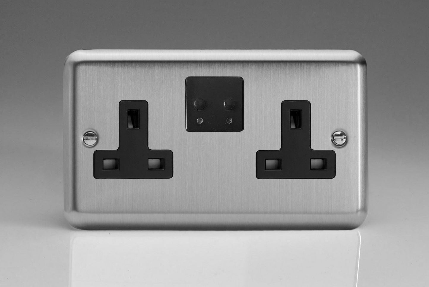 Varilight 2-Gang 13A Single Pole WiFi Switched Socket for V-Pro Smart Supla in Classic Matt Chrome w/ Black Insert