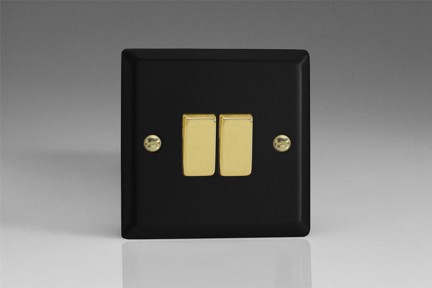Varilight 2-Gang 10A 1- or 2-Way Rocker Switch in Vogue Matt Black w/ Polished Brass