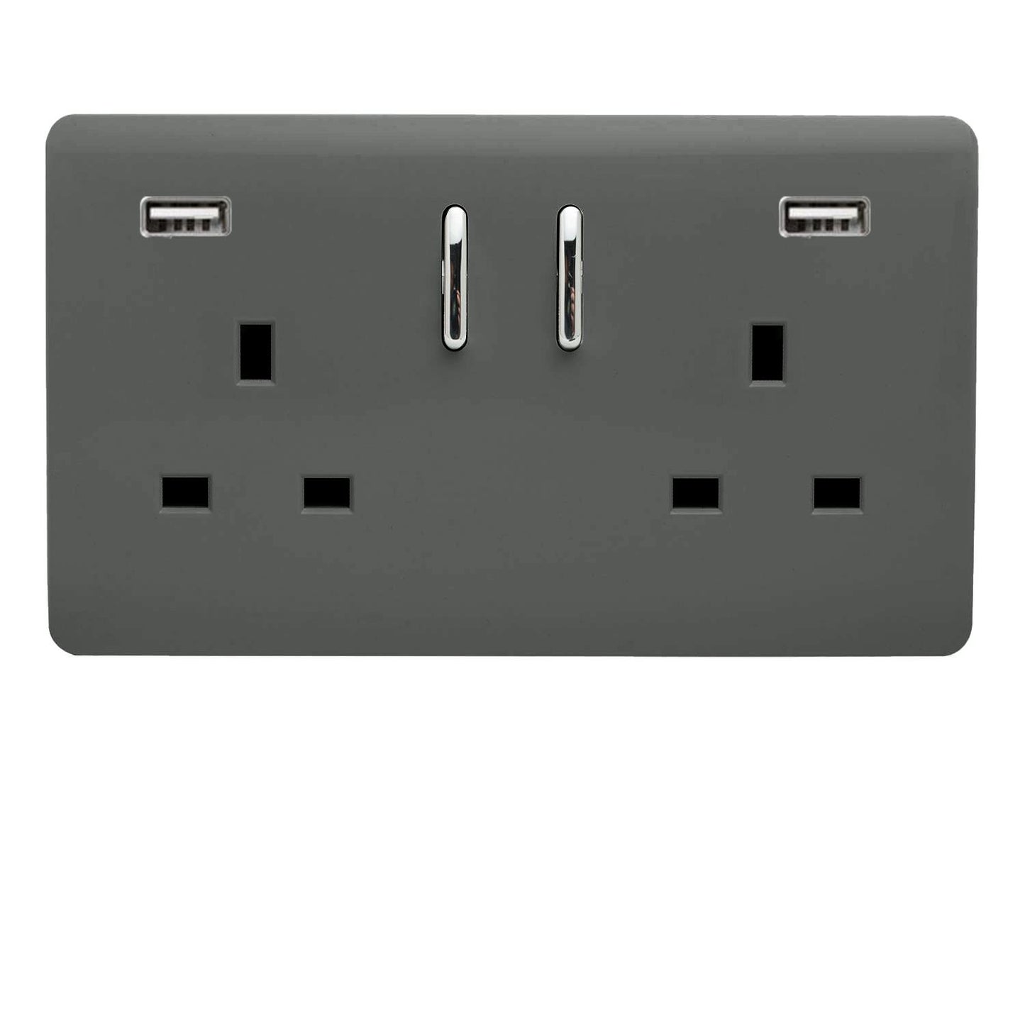 Trendi 2 Gang Artistic Modern Glossy 13 Amp 2 x 3.1mA USB Switched Plug Socket Charcoal