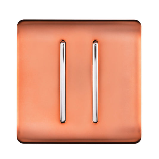 Trendi 2 Gang 2 Way 240V Screwless Raised Front Plate Plastic Artistic Modern Glossy 10 Amp Chrome Rocker Single Electrical Wall Light Switch Copper - ART-SS4CPR