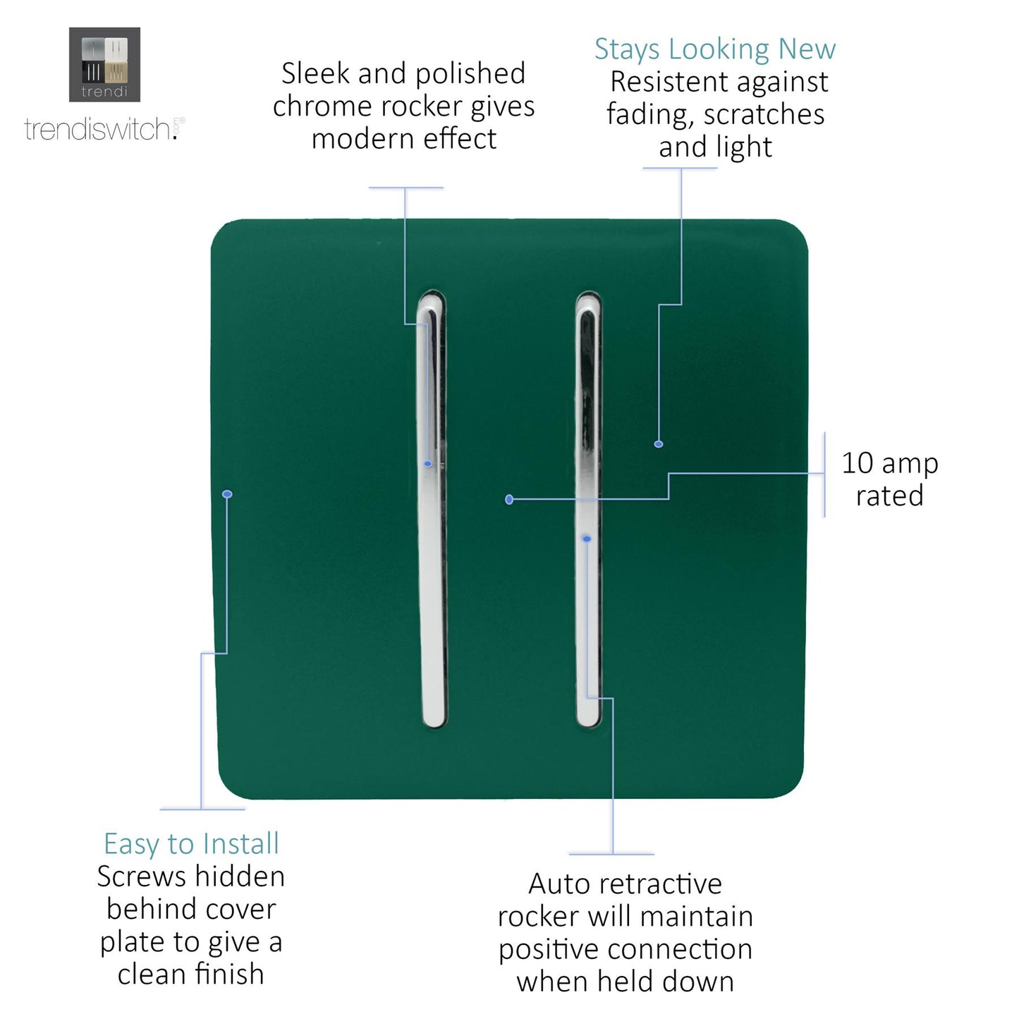 Trendi Artistic Modern Glossy Tactile Auto Retractive 2 Door Bell Switch Dark Green
