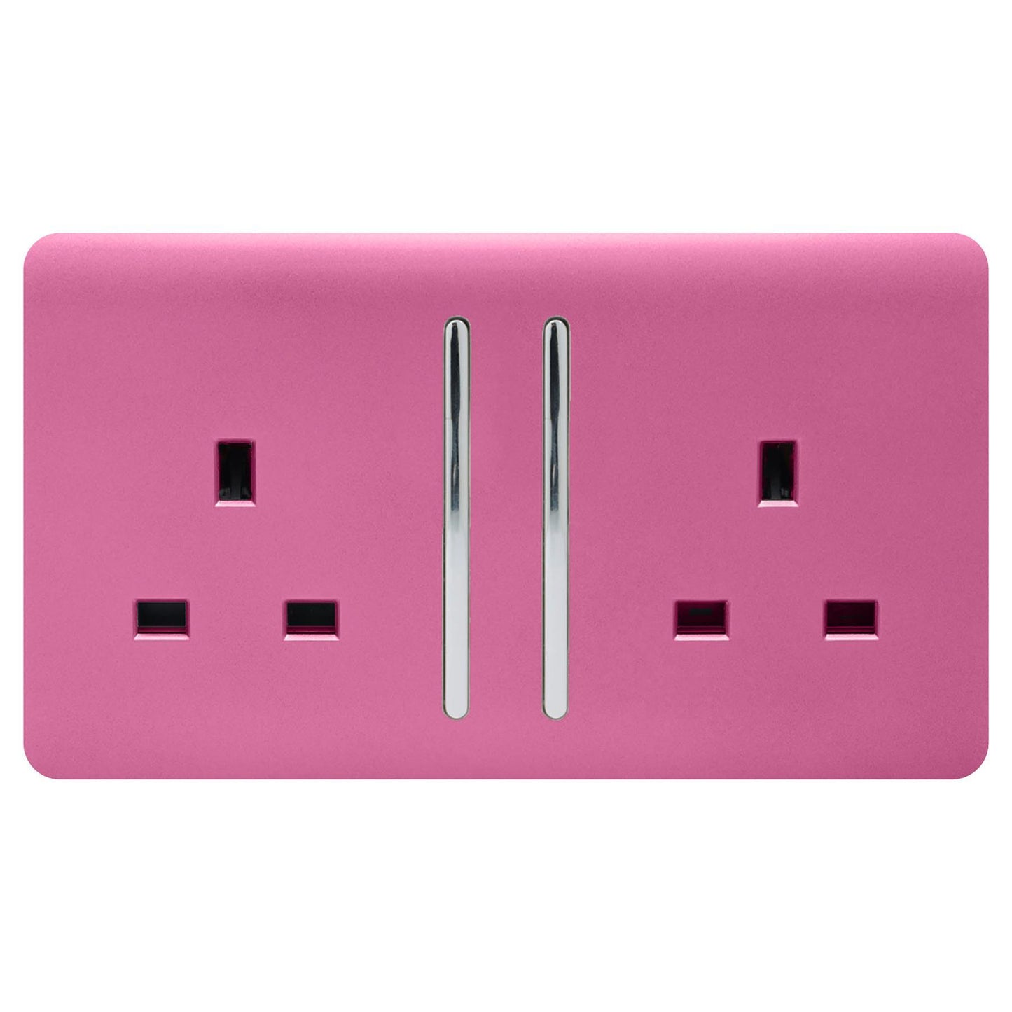Trendi 2 Gang Artistic Modern Glossy 13 Amp Switched Tactile Plug Socket Pink