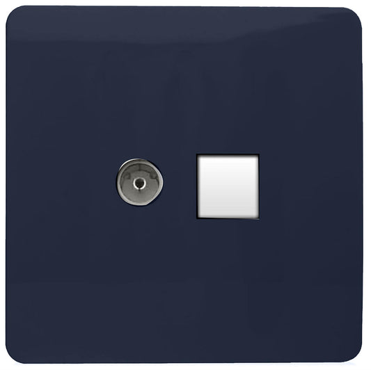 Trendi Artistic Modern Glossy Tactile TV Co-axial Socket + Telephone Socket Navy