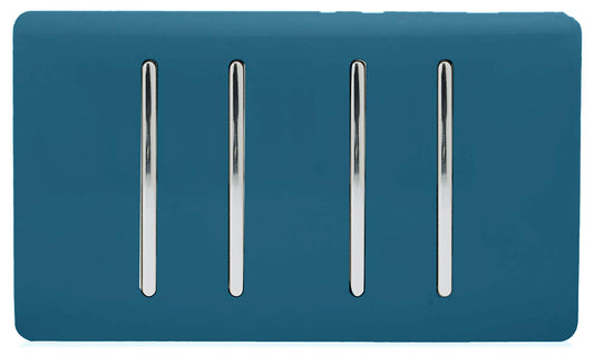 Trendi 4 Gang (2 Way & 1x Intermediate) Glossy 10 Amp Rocker Light Switch Midnight Blue