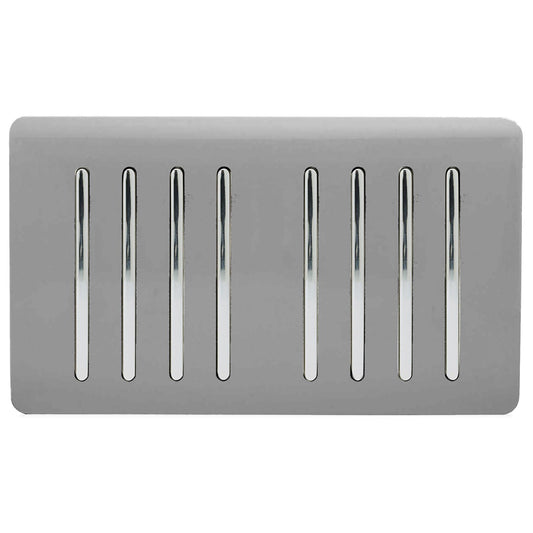 Trendi 8 Gang 2 way 240V Screwless Raised Front Twin Plate Plastic Artistic Modern Glossy 10 Amp Chrome Rocker Quad Electrical Wall Light Switch in Light Grey - ART-SS88LG