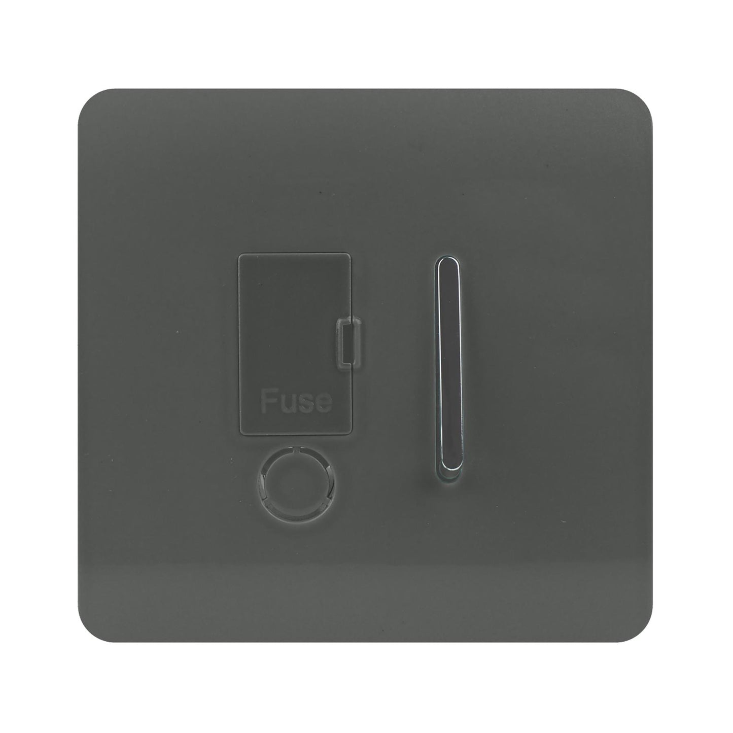 Trendi Switch Screwless Artistic Modern Glossy Tactile 230V Switched 13 A Single Fused Spur Connection Unit with Flex Outlet Chrome Rocker in Charcoal Grey