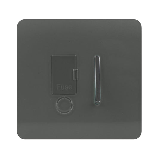Trendi Switch Screwless Artistic Modern Glossy Tactile 230V Switched 13 A Single Fused Spur Connection Unit with Flex Outlet Chrome Rocker in Charcoal Grey