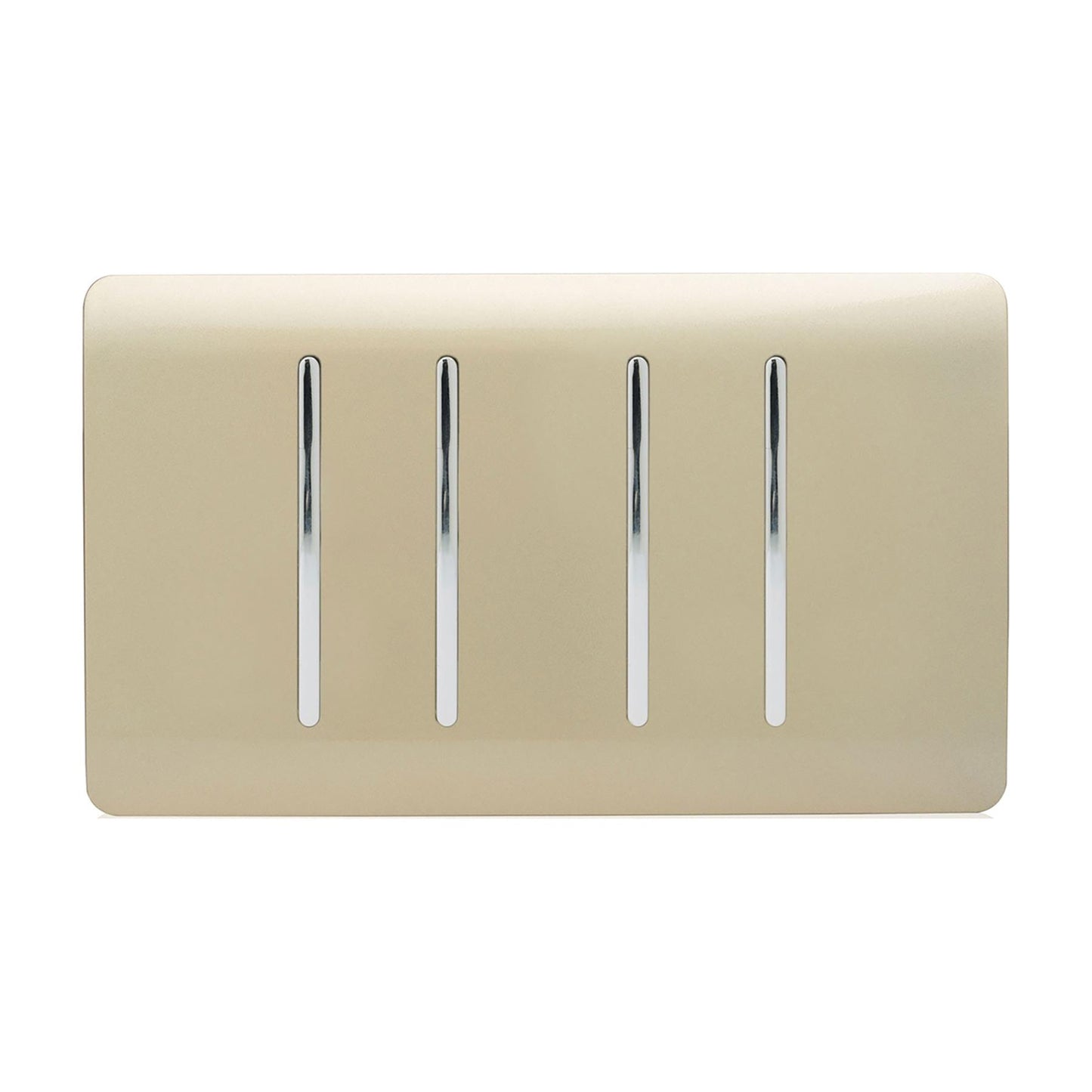 Trendi 4 Gang 2 way 240V Screwless Raised Front Twin Plate Plastic Artistic Modern Glossy 10 Amp Chrome Rocker Quad Electrical Wall Light Switch in Champagne Gold - ART-SS44GO