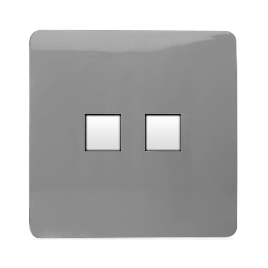 Trendi Switch 2 Gang RJ45 Cat 6 Modern Designer PC Ethernet Socket in Light Grey