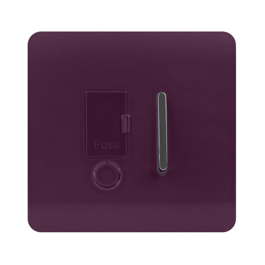 Trendi Switch Screwless Artistic Modern Glossy Tactile 230V Switched 13 A Single Fused Spur Connection Unit with Flex Outlet Chrome Rocker in Plum Purple