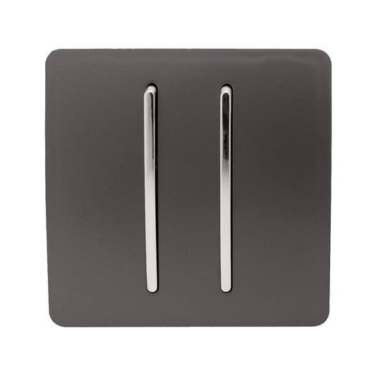 Trendi 2 Gang 2 Way 240V Screwless Raised Front Plate Plastic Artistic Modern Glossy 10 Amp Chrome Rocker Single Electrical Wall Light Switch Dark Mocha Brown - ART-SS4DB
