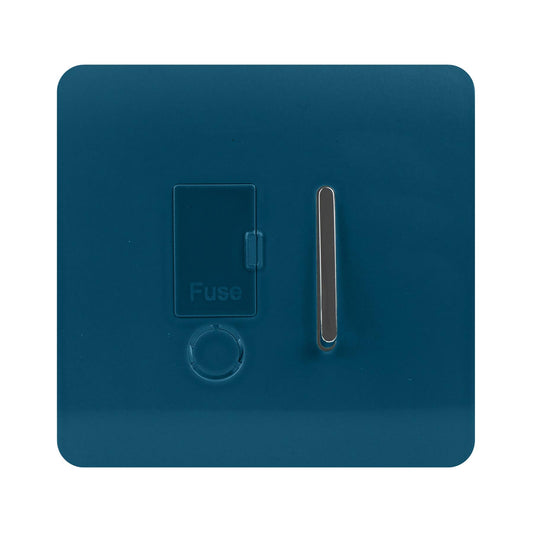Trendi Switch Screwless Artistic Modern Glossy Tactile 230V Switched 13 A Single Fused Spur Connection Unit with Flex Outlet Chrome Rocker in Midnight Blue