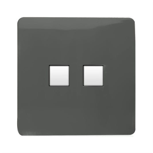 Trendi Switch 2 Gang RJ45 Cat 6 PC Ethernet & Modern Designer Telephone Slave Sockets in Charcoal