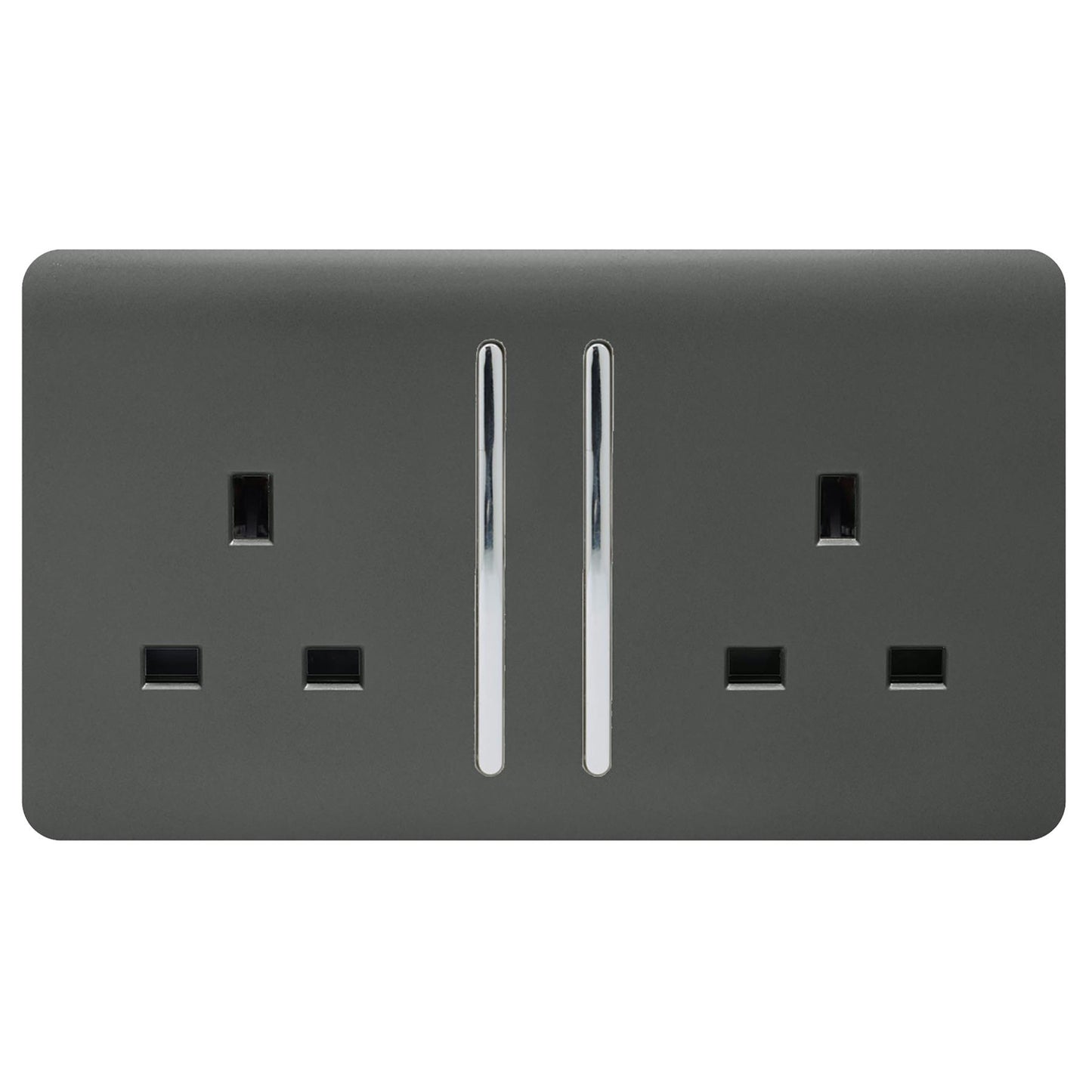 Trendi 2 Gang Artistic Modern Glossy 13 Amp Switched Tactile Plug Socket Charcoal