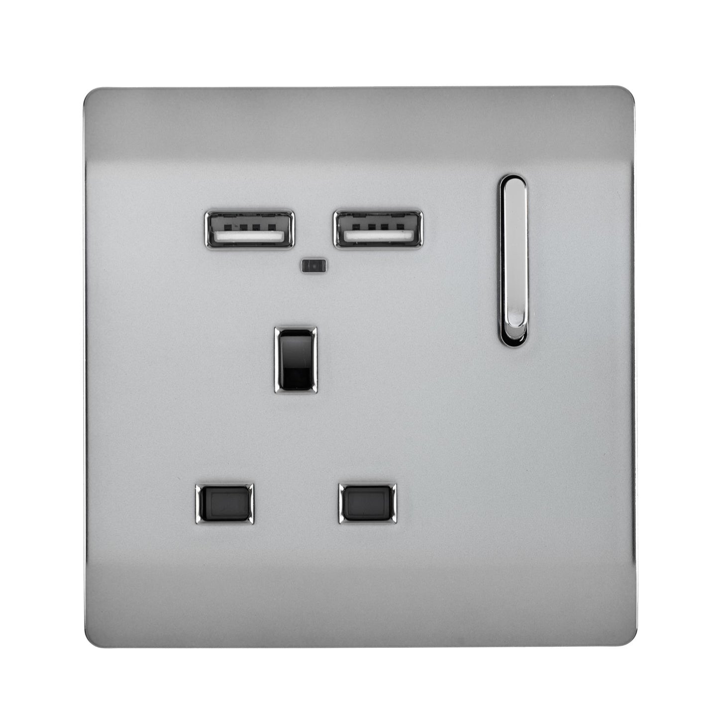 Trendi 1 Gang Artistic Modern Glossy 13 Amp 2 x 2.1mA USB Switched Plug Socket Stainless Steel