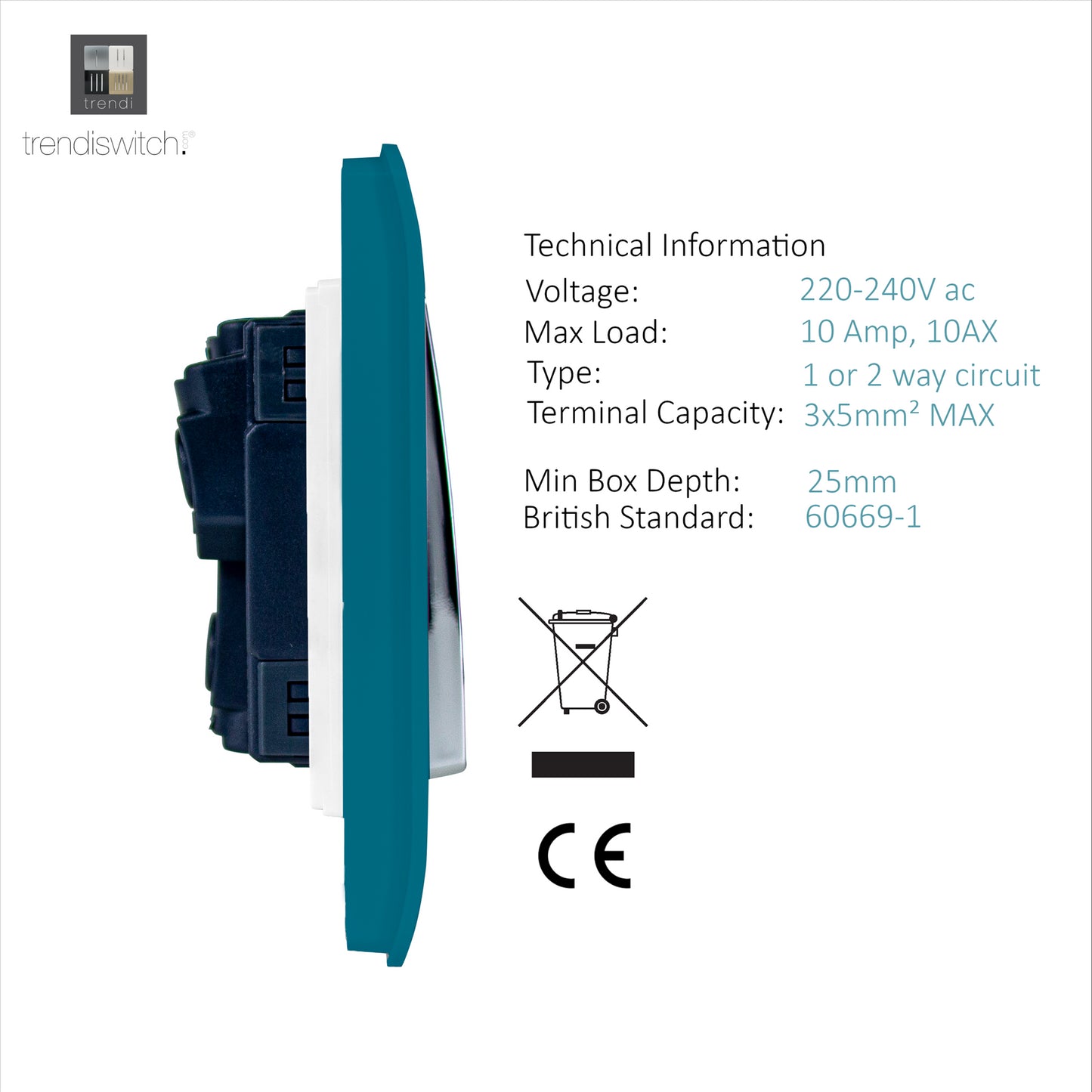 Trendi Artistic Modern Glossy 8 Gang 2 Way Rocker  Double Plate Tactile Light Switch Ocean Blue