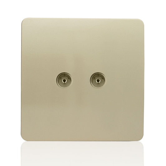 Trendi Artistic Modern Glossy Tactile TV 2 Gang Socket Gold ART-2TVSGO
