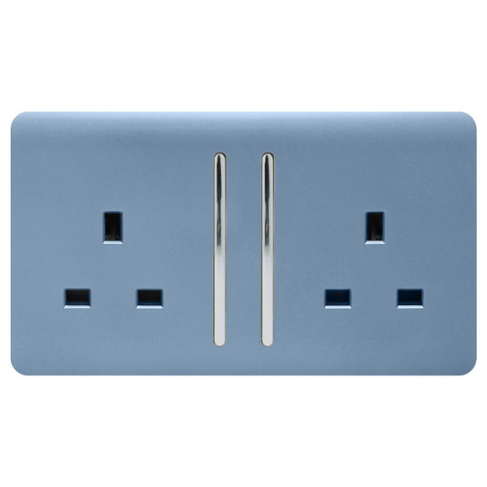 Trendi 2 Gang Artistic Modern Glossy 13 Amp Switched Tactile Plug Socket Sky