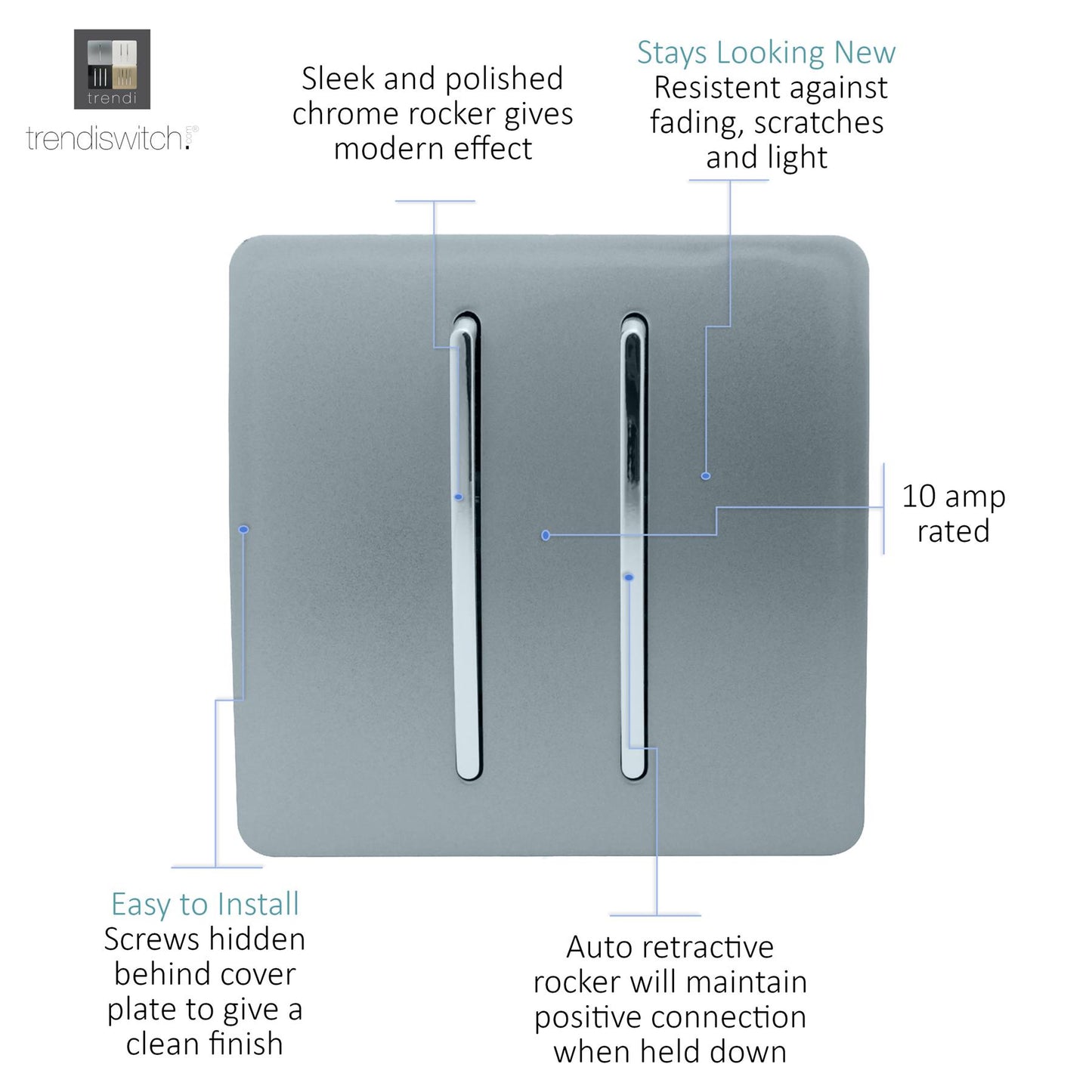 Trendi Artistic Modern Glossy Tactile Auto Retractive 2 Door Bell Switch Cool Grey