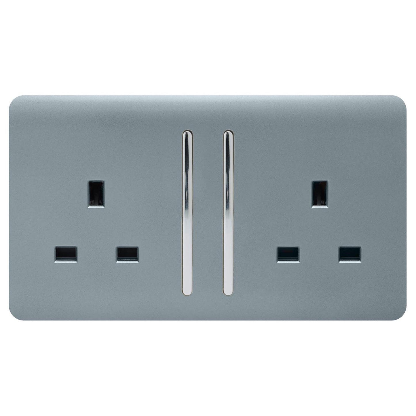 Trendi 2 Gang Artistic Modern Glossy 13 Amp Switched Tactile Plug Socket Cool Grey