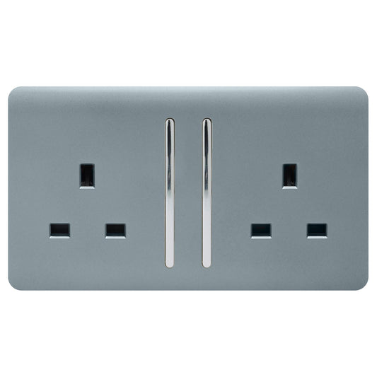 Trendi 2 Gang Artistic Modern Glossy 13 Amp Switched Tactile Plug Socket Cool Grey