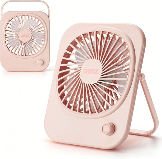 OOZZ Ultra-Slim Portable Desk Fan, Compact Personal Cooling Fan, Stepless Speed Control, USB-C Rechargeable Battery, Quiet Operation for Home & Office, OZ-4122 (Pink)
