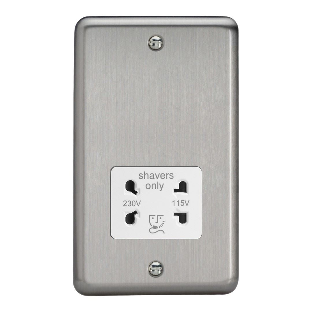 Varilight Dual Voltage Shaver Socket Matt Chrome Finish White Insert XSSSW