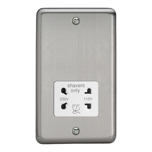 Varilight Dual Voltage Shaver Socket Matt Chrome Finish White Insert XSSSW