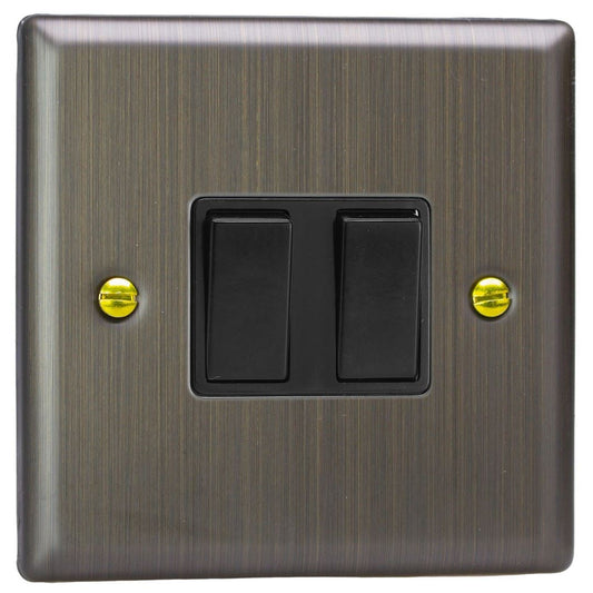 Varilight 2-Gang 10A 1- or 2-Way Rocker Switch in Urban Antique Brass w/ Black