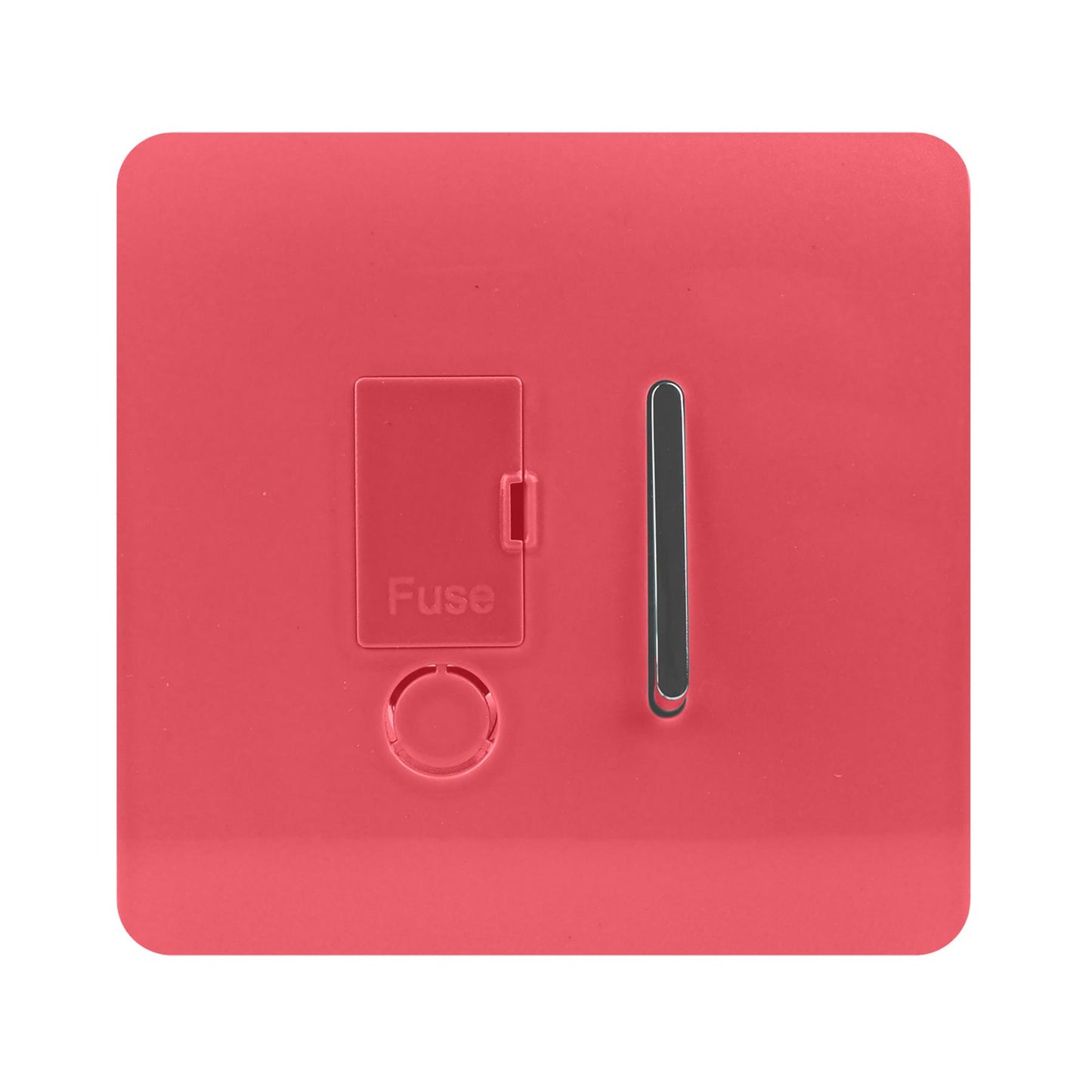 Trendi Switch Screwless Artistic Modern Glossy Tactile 230V Switched 13 A Single Fused Spur Connection Unit with Flex Outlet Chrome Rocker in Strawberry Red