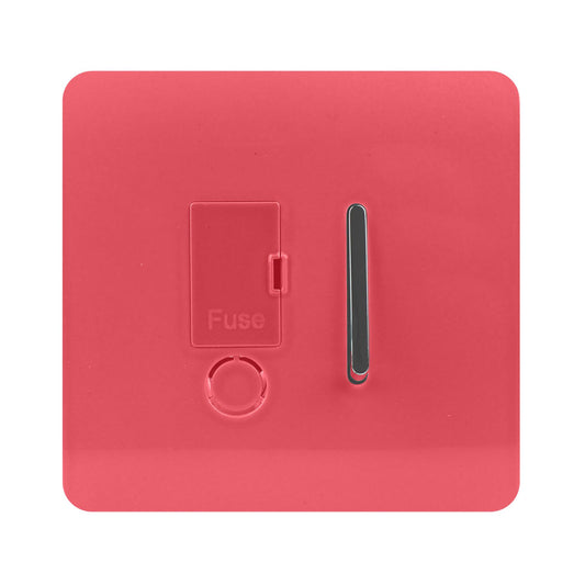 Trendi Switch Screwless Artistic Modern Glossy Tactile 230V Switched 13 A Single Fused Spur Connection Unit with Flex Outlet Chrome Rocker in Strawberry Red