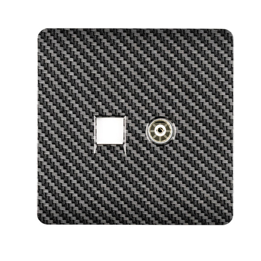Trendi Switch 2 Gang TV Co-Axial & RJ45 Cat 5e Modern Designer PC Ethernet Sockets in Carbon Fibre