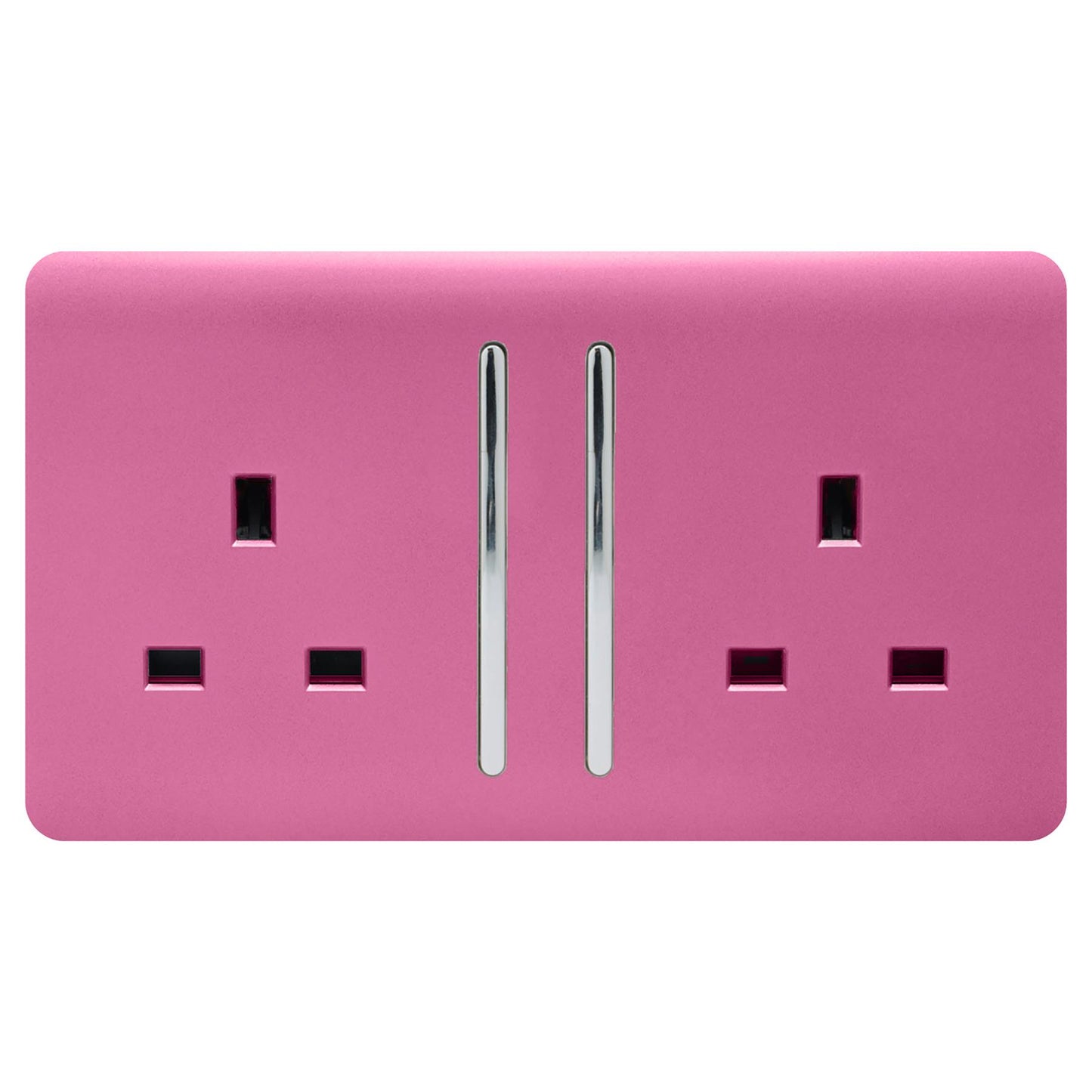 Trendi 2 Gang Artistic Modern Glossy 13 Amp Switched Tactile Plug Socket Pink