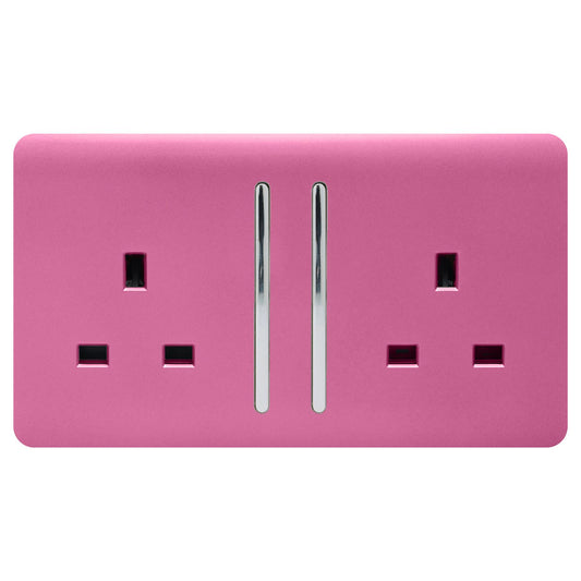 Trendi 2 Gang Artistic Modern Glossy 13 Amp Switched Tactile Plug Socket Pink