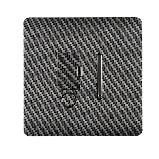 Trendi Switch Screwless Artistic Modern Glossy Tactile 230V Switched 13 A Single Fused Spur Connection Unit with Flex Outlet Chrome Rocker in Carbon Fibre