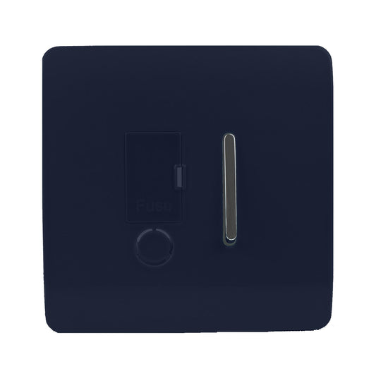 Trendi Switch Screwless Artistic Modern Glossy Tactile 230V Switched 13 A Single Fused Spur Connection Unit with Flex Outlet Chrome Rocker in Navy Blue