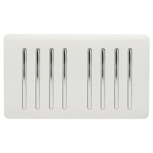Trendi 8 Gang 2 way 240V Screwless Raised Front Twin Plate Plastic Artistic Modern Glossy 10 Amp Chrome Rocker Quad Electrical Wall Light Switch in Ice White - ART-SS88WH