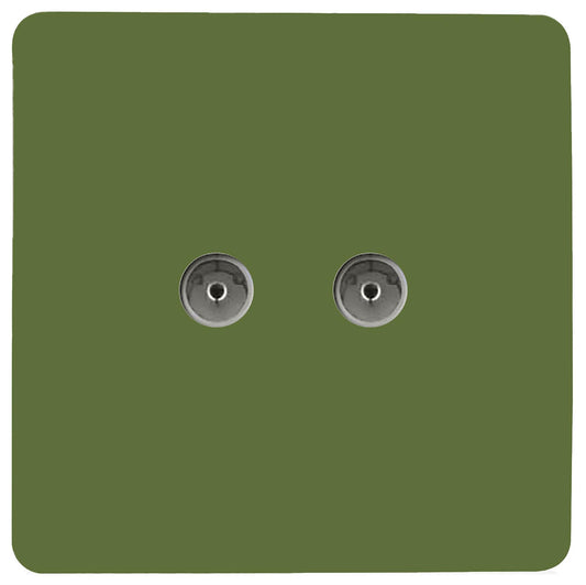Trendi Artistic Modern Glossy Tactile 2 Gang TV Socket Moss Green