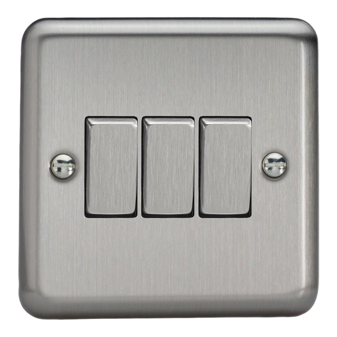 Varilight 3 Gang 1 or 2 Way 10A Rocker Light Switch Brushed Matt Chrome Dec Switch - XS3D